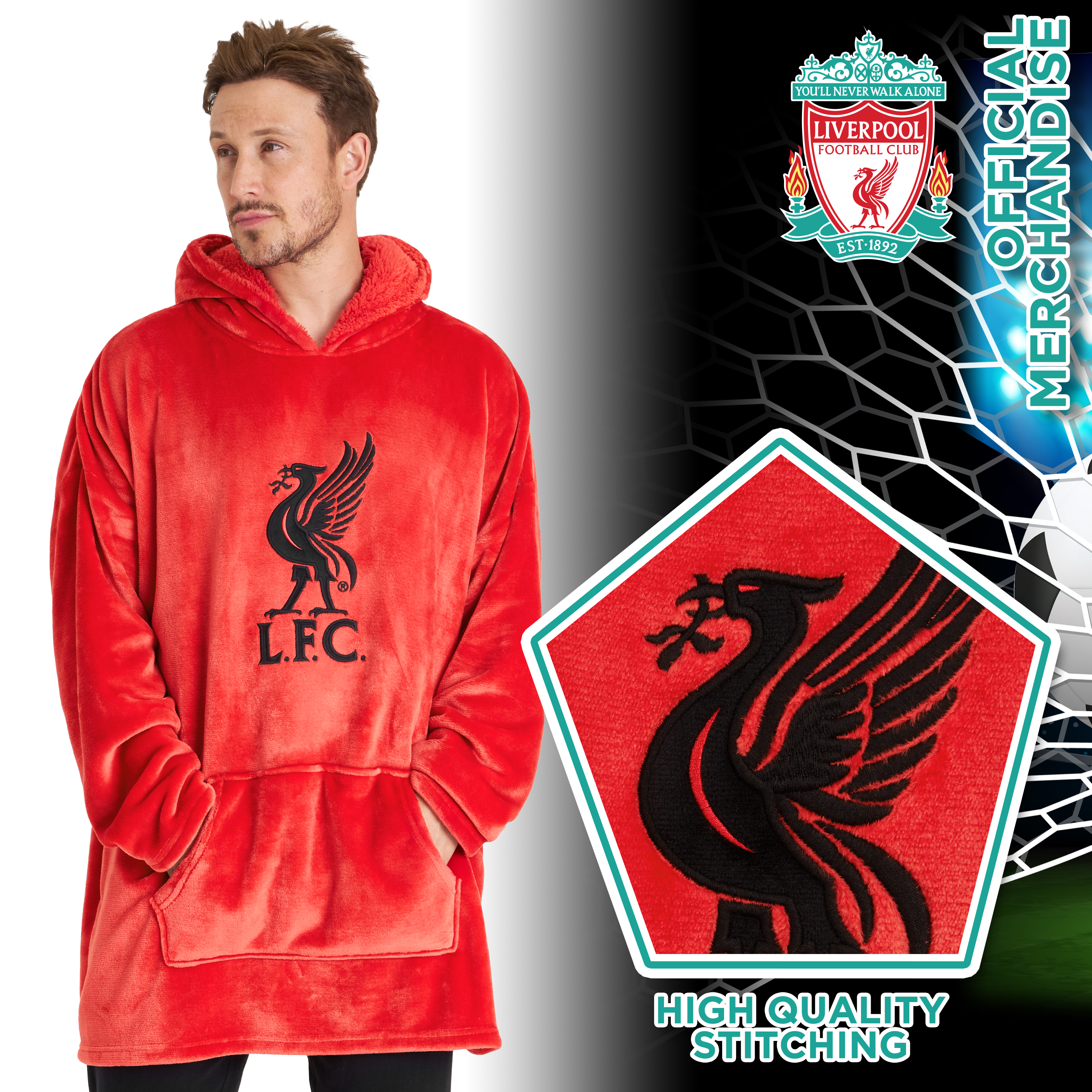 Liverpool F.C. Oversized Red Hoodie Blanket For Men, Official